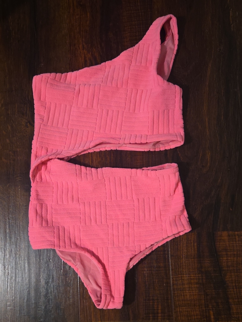 Beach Riot Pink Textured One-Shoulder Bikini Bottoms Set